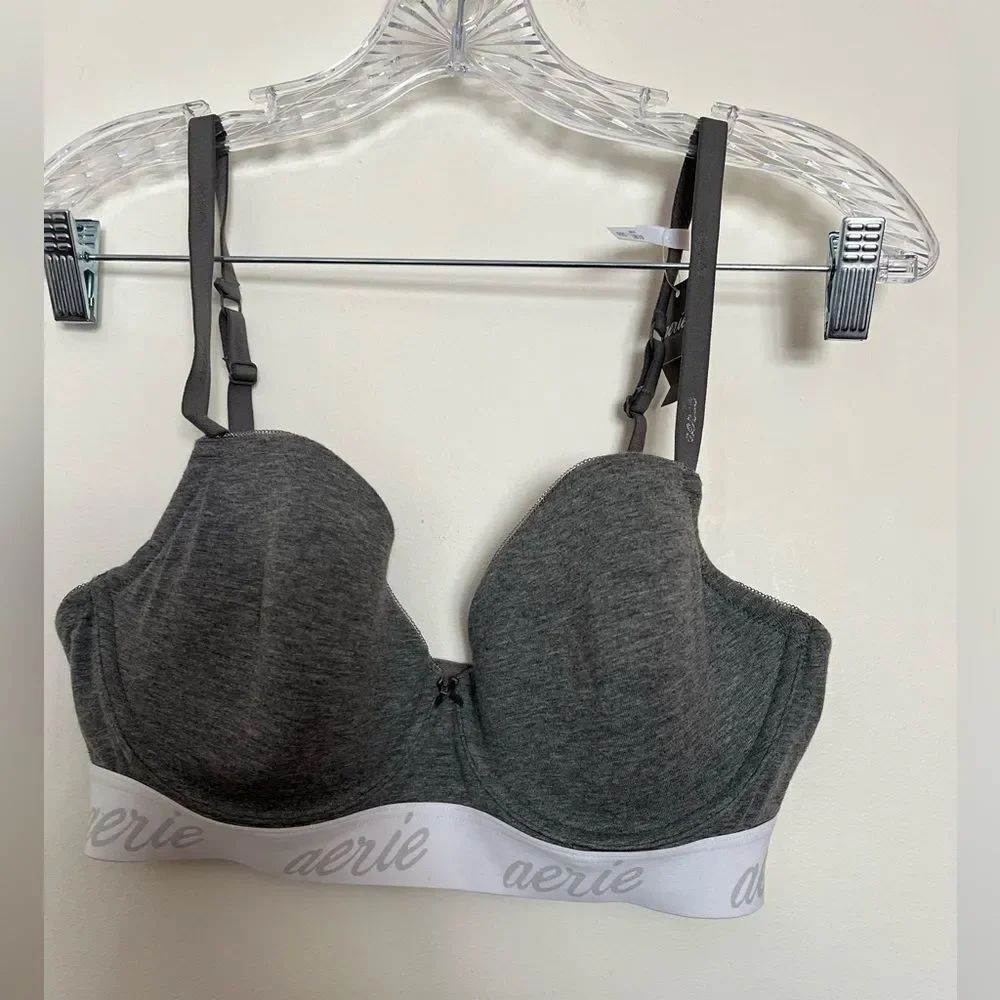 aerie Heather Gray Padded Everyday Bra with Branded Band